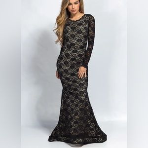 Black Lace Gown Long Black - Large